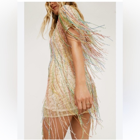 Nasty Gal Dresses & Skirts - NWT Nasty Gal Multi-Color Beaded Fringe Mini Dress